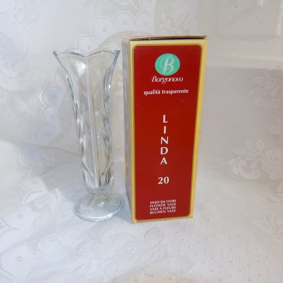 Borgonovo Clear Glass Short Pedestal 7.75"Tall Single Bud Vase Marked Italy - Picture 9 of 16